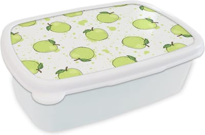 Broodtrommel Wit - Lunchbox - Brooddoos - Waterverf - Appel - Groen - Patronen - 18x12x6 cm - Volwassenen