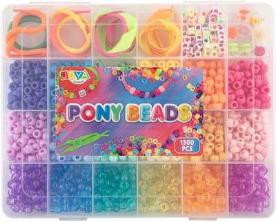 Pony Beads 1300pcs - Kralen Set voor Armbanden & Sieraden Maken - 18 Kleuren - Hartjes Kralen - Inclusief Armbandjes, druksluitingen en Opbergdoos - Vanaf 3 Jaar - Joya Creative