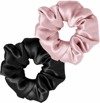Zijde Scrunchies voor het Voorkomen van Frizz en Haarbreuk, Elastische Haarelastieken in Zwart en Roze, Perfect voor Gezond Haar en Stijlvolle Looks