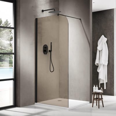 FugaFlow Eccelente Vetro Inloopdouche - 110x200cm - afgeronde glaswand - rook glas - wandarm - mat zwart
