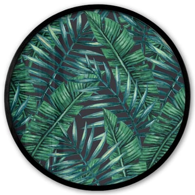 Poster in lijst Rond - Fotolijst 40x40 cm - Posters - Bladeren - Tropisch - Jungle - Natuur - Ronde posterlijst zwart - Decoratie - Wanddecoratie woonkamer - Muurdecoratie slaapkamer
