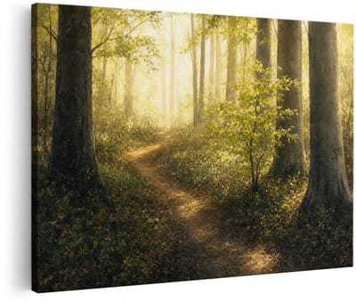 Artaza Canvas Schilderij Bos - Bospad - Zonlicht in de Natuur - 30x20 cm - Klein - Wanddecoratie Woonkamer - Schilderijen - Muurdecoratie