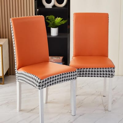 Housses de chaise de salle à manger en Pu, housse de protection de chaise de salle à manger extensible en cuir solide, imperméable et résistante à l'huile 1 COVER orange