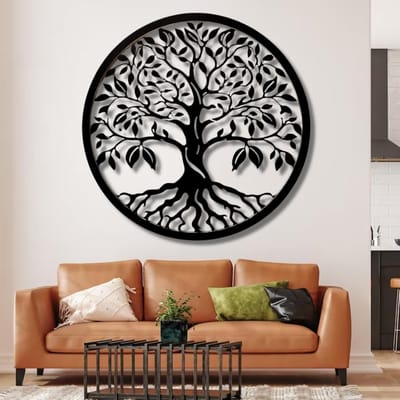 Metalen Muurkunst Boom - Stamboom Decoratie - Wand Versiering - Minimalistisch Ontwerp - Verschillende Maten - Zwart
