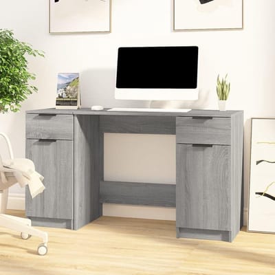 Bureau met kast - Werktafel opberger - Thuiswerken organiseren - Stabiel houtmateriaal - 75 cm hoog - Grijs Sonoma