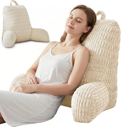 Leeskussen Rugkussen - Steun Kussen - Ontspannen Zitten - Met Zijvakken - 80 x 40 cm - Beige