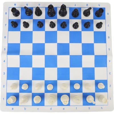 Schaakset Volwassenen Kinderen Plastic Stukken Draagbaar Opvouwbaar Oprolbaar Reisbordspel PU Leer Blauw blue