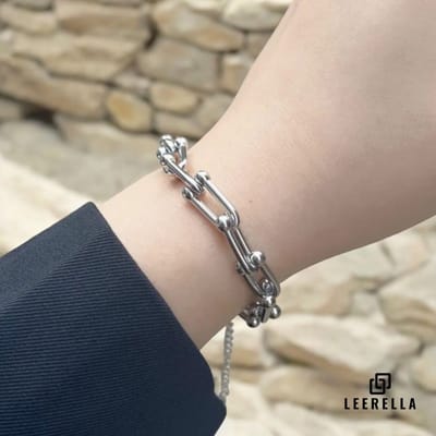 Leerella Exclusieve U-Vormige Schakel Armband – Luxe RVS Accessoire in Zilver-Kleur – Verstelbaar & Duurzaam 16+5 cm
