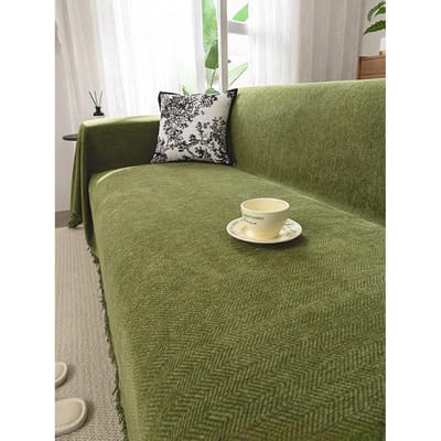 Chenille Visgraatpatroon Bankhoes Handdoek Hoogwaardig Eenvoudig Matcha Groen Vier Seizoenen Universeel Volledig Bedekt Universele Hoes Hoes Deken 180*420cm