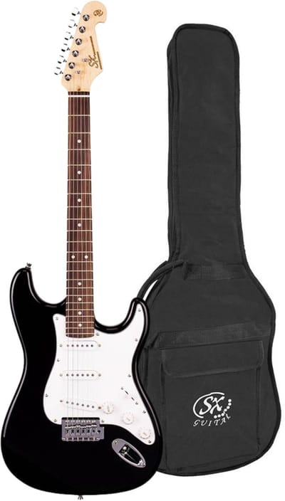 Elektrische gitaar - SX ED1 - ST-model - 3x Single Coil - Vintage Tremolo - 22 frets - Zwart - Inclusief gigbag