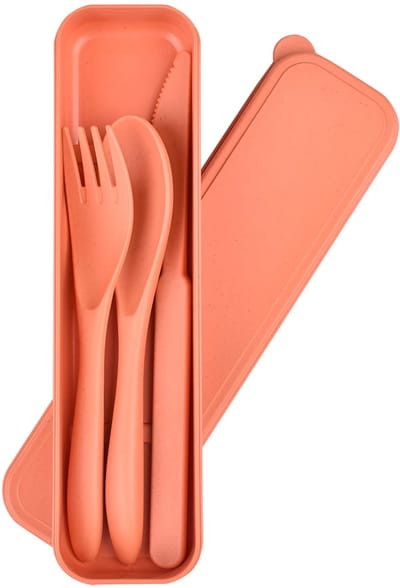 Bestekset, donker bestek met ronde rand, servies campingbestek, biologisch afbreekbare keukengerei voor de keuken, vaatwasmachinebestendig(oranje)