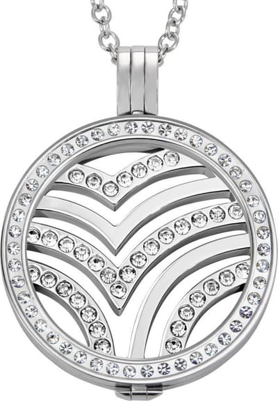 Quiges - Munthouder met Ketting en Munt 33mm Zirkonia Golven - RVS Zilverkleurig met Zirkonia - ERHS400