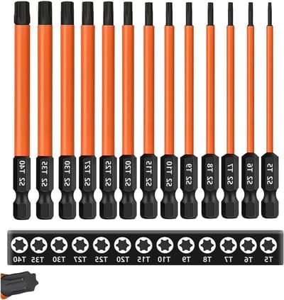 Complete Torx Bit Set van 13 Stukken, 100 mm Lange Torx Schroevendraaier Bits (T5-T40), 1/4 Inch Hex Shank, S2 Staal, Magnetische Bits voor Accuschroevendraaiers en Klusprojecten