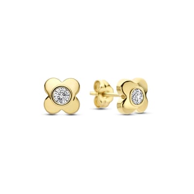 New Bling 9NBG-1035 – Oorknopjes – Klaver met Zirkonia – 14K Goud – 5,5 mm – Cadeau voor Vrouwen