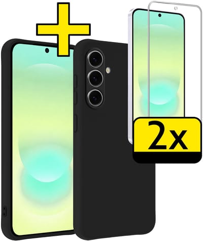 Hoesje - Met 2x Screenprotector - Geschikt voor Samsung Galaxy A37 - Sterk & Shockproof - Back Cover - Siliconen Case - Telefoon Hoes - Telefoonhoesjes - Zwart