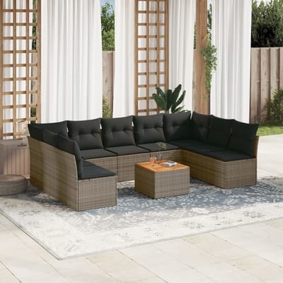 vidaXL - 10-delige - Loungeset - met - kussens - poly - rattan - grijs