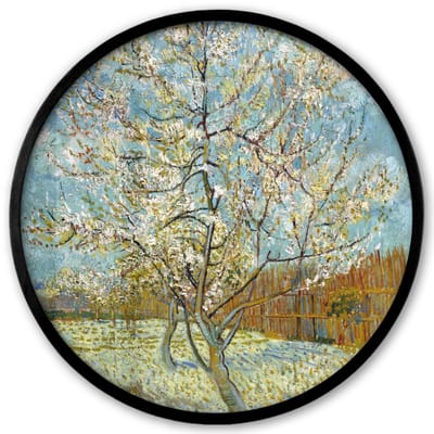 Poster in lijst Rond - Fotolijst 40x40 cm - Posters - Bloeiende perzikboom - Vincent van Gogh - Ronde posterlijst zwart - Decoratie - Wanddecoratie woonkamer - Muurdecoratie slaapkamer