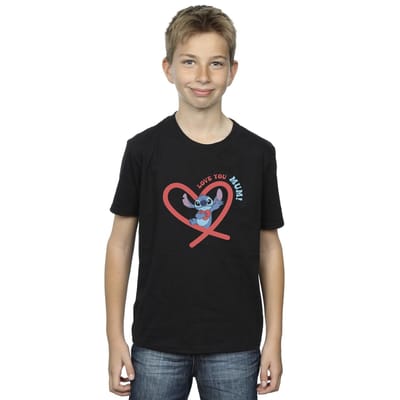 Disney Jongens Lilo & Stitch Love You Mama T-Shirt (Zwart)