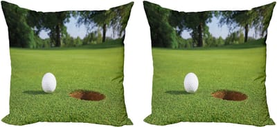 ABAKUHAUS Golf Decoratieve Kussenhoes, Set van 2, Modern Accent Dubbelzijdige Digitale Print, 60x60 cm, Groen Wit Karamel