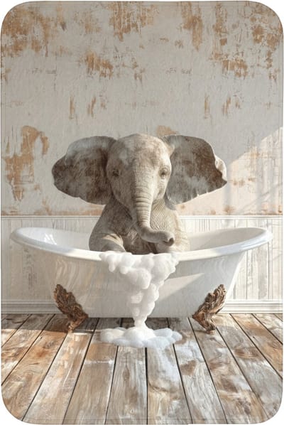 Badmat 60x90 cm - Antislip - Vintage - Olifant - Badkuip - Schuim - Wilde dieren - Badmatten voor badkamer - Badkamermat - Douchemat - Badkamer mat