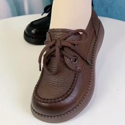 Lente Herfst Muffin Zolen PU Diepe mond Middelhoge hak Lage schoenen met kruisband Ronde rubberen dikke zolen Dames 40 donkere kaki kleur