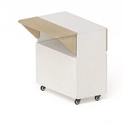 Multifunctionele opvouwbare eettafel Opbergkast Bijzettafel Dubbel opvouwbaar Met opbergvakken en vier wielen Gemakkelijk te verplaatsen Modern en stijlvol ontwerp Stevig houten frame Geschikt voor eetkamer en keuken 70x83x75cm wit+naturel