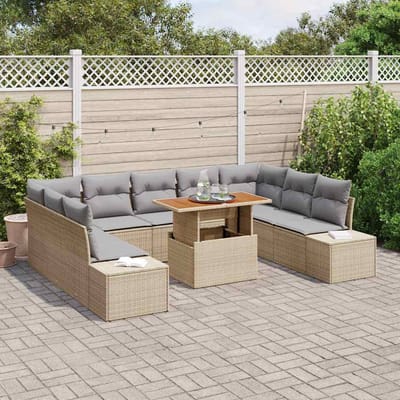 vidaXL Tuin Eettafel Set met kussen 10 pcs Beige en Grijs
