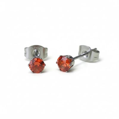 Aramat Jewels | Oorbellen | Zilverkleurige RVS Oorstekers Geboortesteen Juli - Rood/Oranje - 3 mm | | | |3mm | Staal | Kinderen, Volwassenen | Verkleurd niet