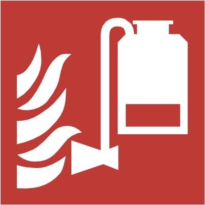 Brand Preventie Sticker - Pictogram Schuimblusser - Veiligheid Aangeven - ISO 7010 Norm - 10cm - Rood Wit