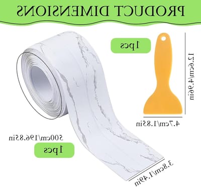 5 meter zelfklevende witte marmer PVC doucheafdichting, waterdichte plinten en kit voor badkamer en keuken, schimmelbestendige tape
