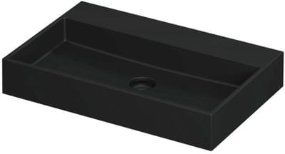 INK United Wastafel Porselein Zonder Kraangat incl. Porseleinen Click Plug en Verborgen Overloop Systeem - 700x450x110 mm - Mat Zwart