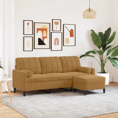 vidaXL - Driezitsbank - met - voetenbank - 180 - cm - fluweel - bruin