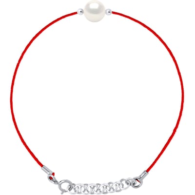 LOVE armband LINK zoetwaterparels Rond 9-10 mm White Nylon Red Link 925