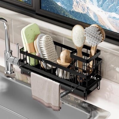 Keukenorganizer met Handdoekhouder en Sponshouder - Hangend en Roestbestendig - Multifunctioneel voor Keuken en Badkamer