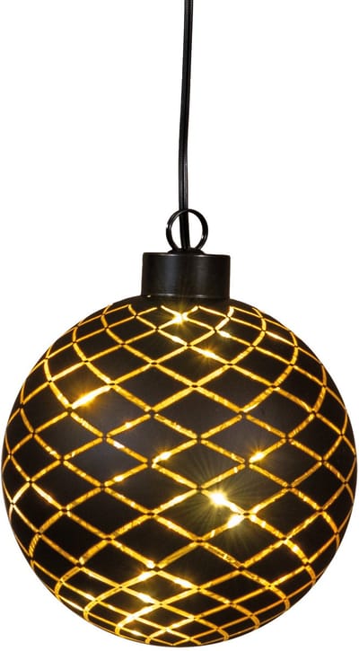 Anna's Collection Verlichte kerstbal - goud - D10 cm - Diamant patroon - 8 LED lampjes - warm-wit - batterij - hanger