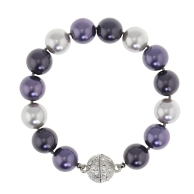Behave - Armband - Parelarmband - Magneetsluiting met steentjes - Grijs Paars