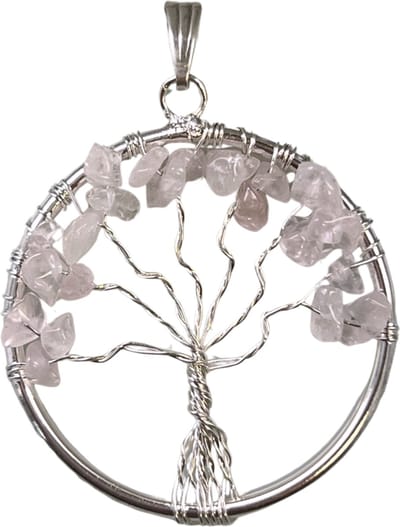 Roze kwarts levensboom hanger 30 mm