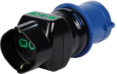 CEE-adapter 16 A met Schuko-aansluiting en 2 bypass stopcontacten