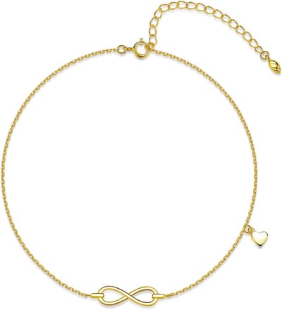 Verstelbare Enkelketting in 925 Sterling Zilver met Infinity Hart voor Dames