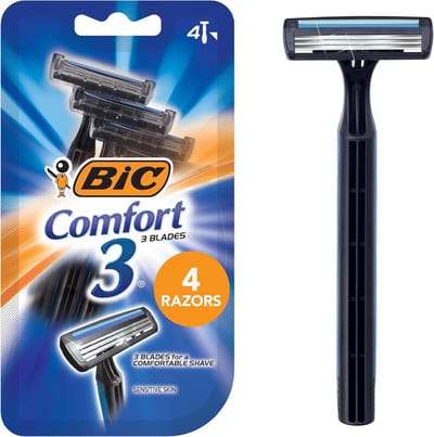 Scheermesjes voor Mannen - Wegwerpscheermesjes Scheerapparaat - Comfortabel Scheren - Drieblad Systeem - 4 Stuks - Blauw