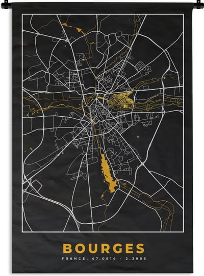 Wandkleed - Wanddoek - Frankrijk – Bourges – Stadskaart – Plattegrond – Kaart - 120x180 cm - Wandtapijt