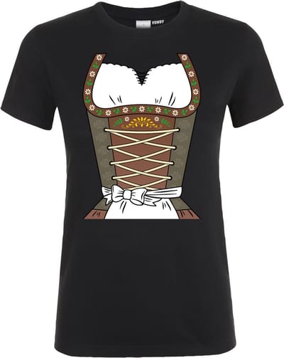 Dames T-shirt Dirndl | Oktoberfest dames heren | Tiroler outfit | Carnavalskleding dames heren | Zwart dames | maat XS