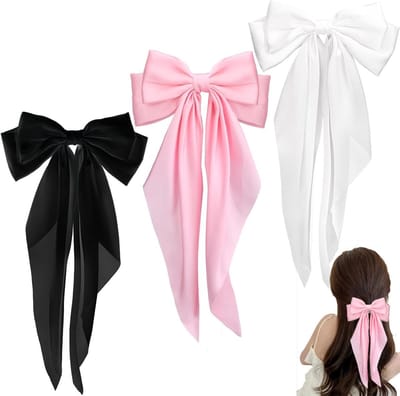 Grote Haarspeld met Lange Staart en Strik - Oversized Haaraccessoires voor Vrouwen en Meisjes in Zwart, Wit en Roze