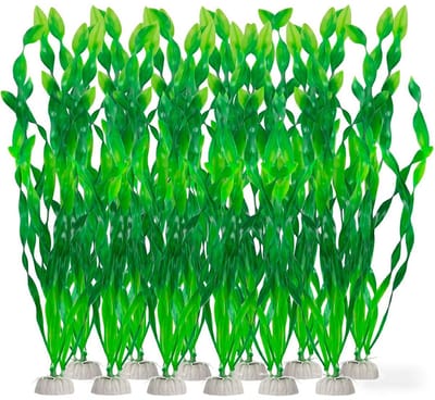 Dailygoods - 12 stuks aquariumplantenset, kunstwaterplanten in groen, plastic planten, decoratie voor aquaria, veilig voor alle vissen, aquariumdecoratie van kunststof voor zoet en zout water