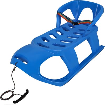 KOTARBAU® Sneeuw Slee, met Rugleuning en Veiligheidsgordel, Sneeuwschijf, Kunststof, 87x45x42 cm, Blauw, Plastic Glijder Sneeuw, Bobsleeën, Sneeuwglijder, Glijschotel, met Trekkoord
