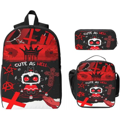 Cult Of The Lamb Game Rugzak voor Kinderen Lunchbox Etuis voor Jongens Meisjes Rugzakken Schooltas Boekentas Set black