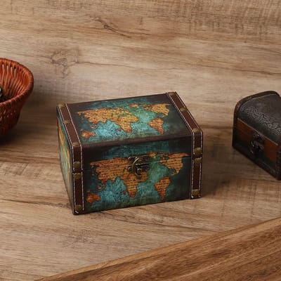 Houten Opbergdoos in Europese Stijl voor Sieraden, Decoratie en Schatkist met Wereldkaart Motief