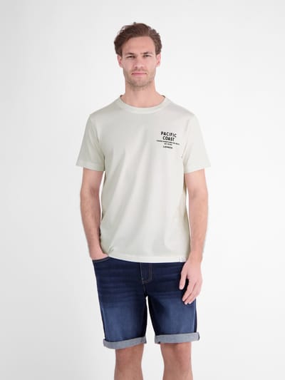 LERROS Sportief T-shirt van katoen met print op de borst en rug , Maat: S , Kleur: BROKEN WHITE , 100% katoen