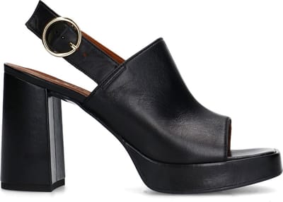 Sacha - Dames - Zwarte leren sandalen met hak - Maat 40