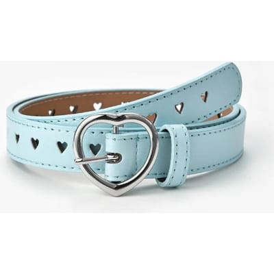 PU Lederen Riem Kinderen Leuke Perzik Hart Gesp Riemen Voor Meisjes Effen Tailleband Liefde Hart Oogje Grommet Taille Riem 90cm hemelsblauwe kleur